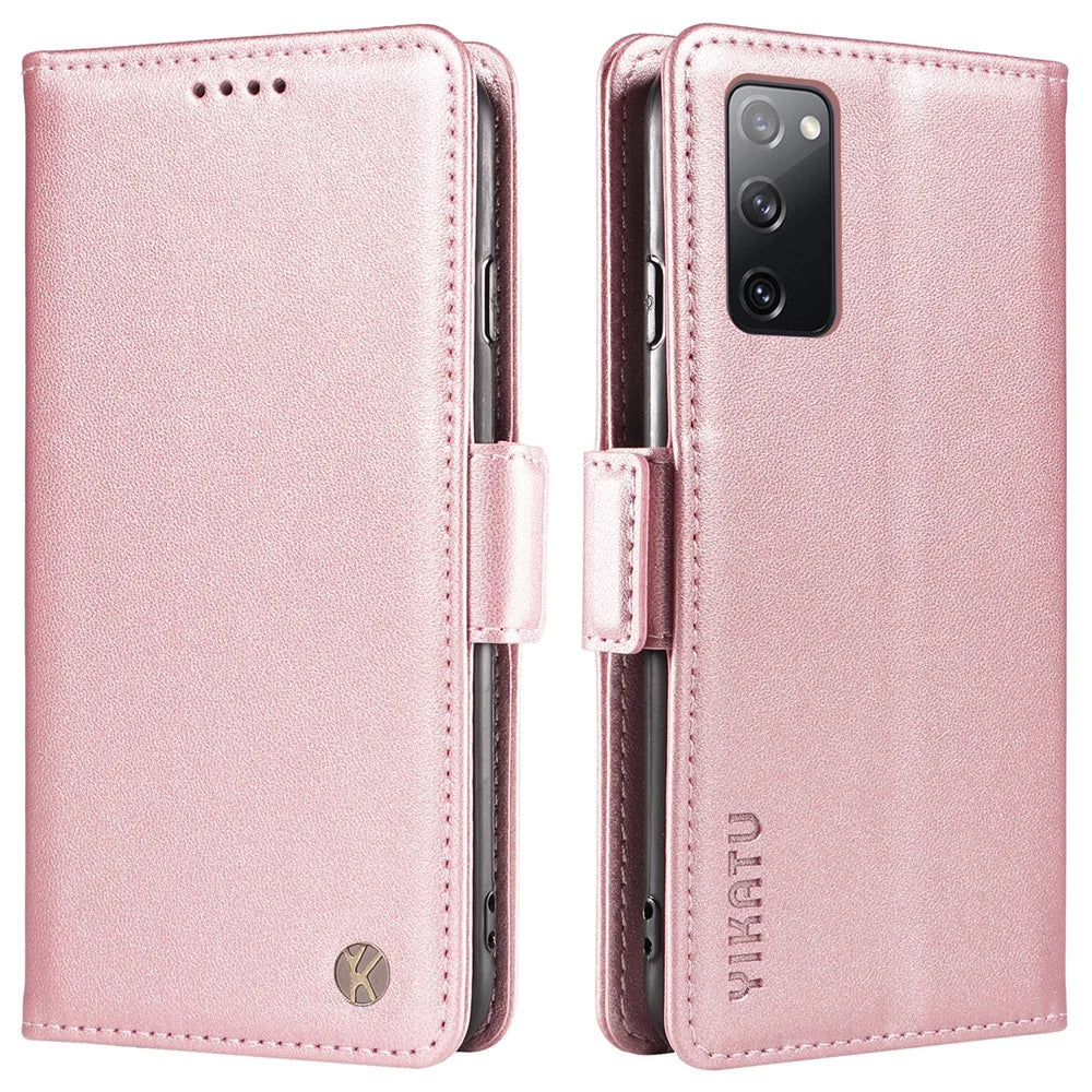 YIKATU YK-003 Wallet Case for Samsung Galaxy S20 FE / S20 FE 5G / S20 FE 2022 / S20 Lite , PU Leather Stand Magnetic Phone Cover - Rose Gold - 1