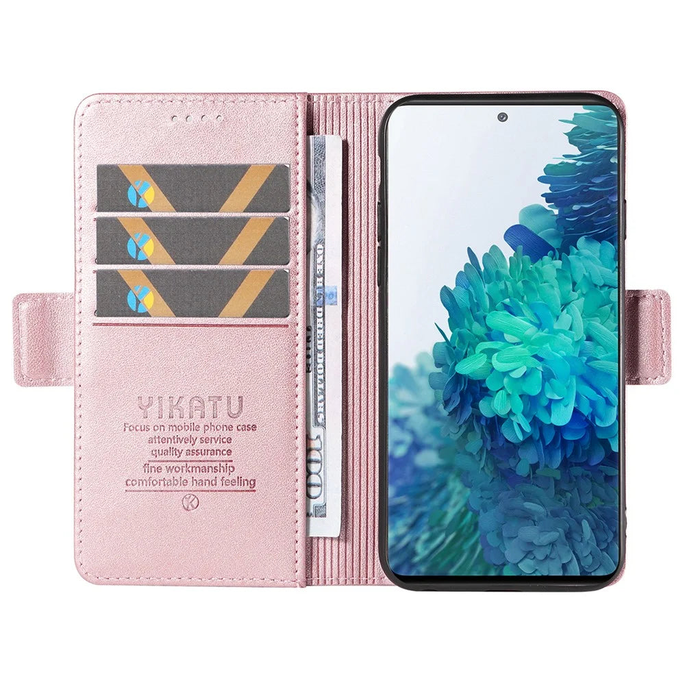 YIKATU YK-003 Wallet Case for Samsung Galaxy S20 FE / S20 FE 5G / S20 FE 2022 / S20 Lite , PU Leather Stand Magnetic Phone Cover - Rose Gold - 2