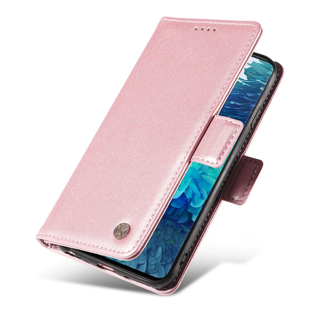 YIKATU YK-003 Wallet Case for Samsung Galaxy S20 FE / S20 FE 5G / S20 FE 2022 / S20 Lite , PU Leather Stand Magnetic Phone Cover - Rose Gold - 5