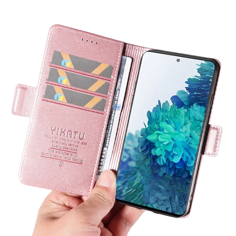 YIKATU YK-003 Wallet Case for Samsung Galaxy S20 FE / S20 FE 5G / S20 FE 2022 / S20 Lite , PU Leather Stand Magnetic Phone Cover - Rose Gold - 6