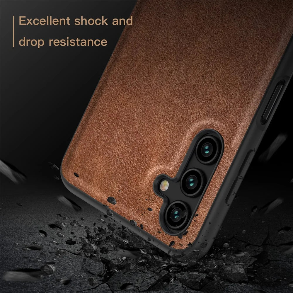 For Samsung Galaxy A24 4G (162.1 x 77.6 x 8.3mm) Vintage Phone Case PU Leather + TPU Scratch Resistant Back Cover - Brown - 2