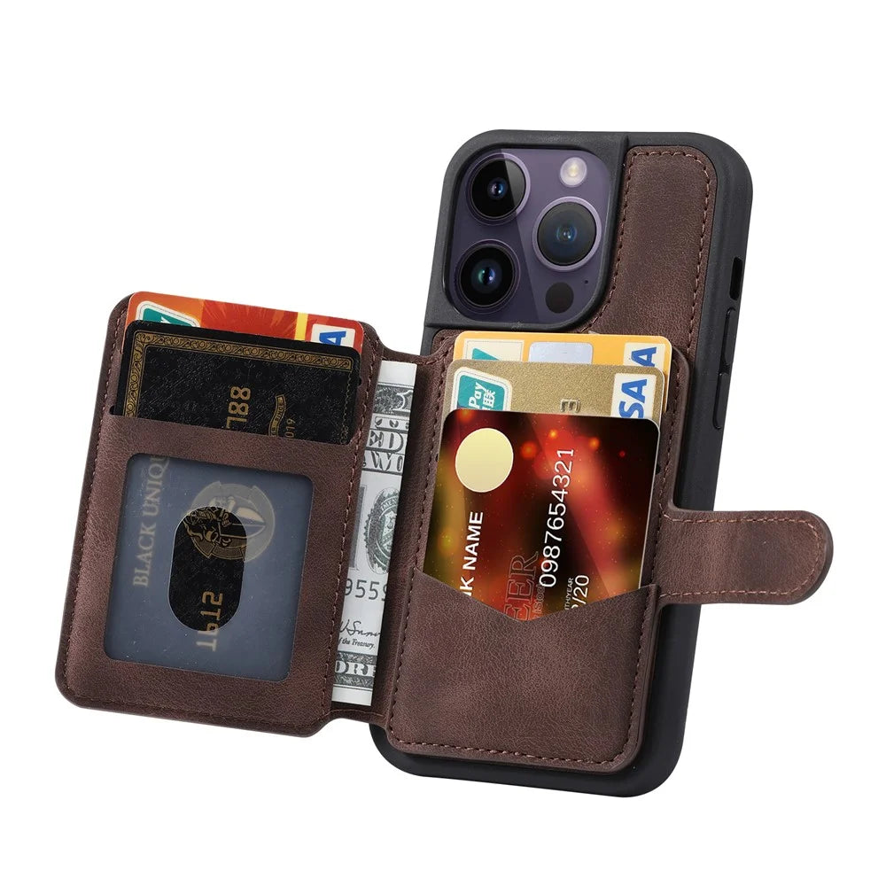 Shockproof RFID Blocking Case for iPhone 12 Pro Max 6.7 inch PU Leather TPU Phone Shell with Card Holder - Coffee - 3