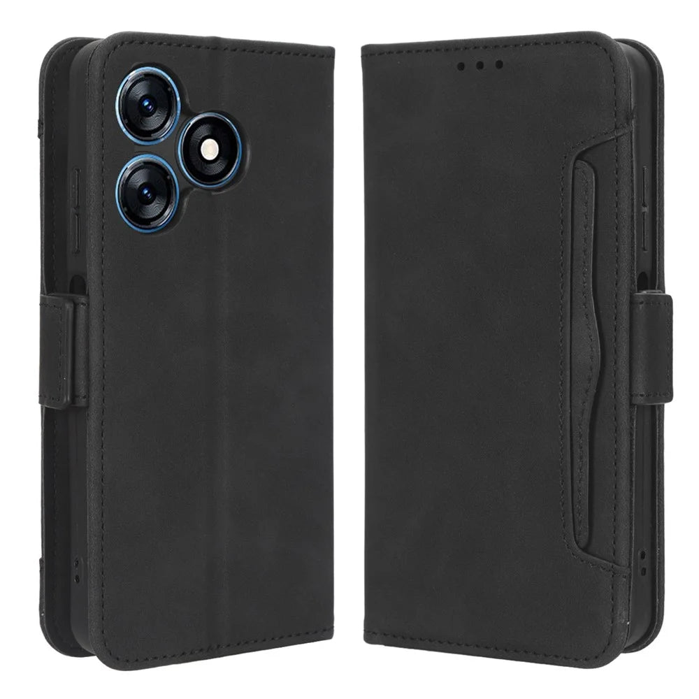 For TECNO Spark 10 4G Flip Leather Phone Case Stand Multiple Card Slots Wallet Cover - Black - 1