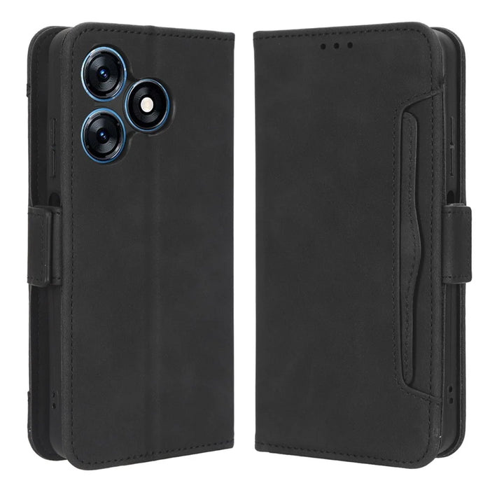 For TECNO Spark 10 4G Flip Leather Phone Case Stand Multiple Card Slots Wallet Cover - Black - 1