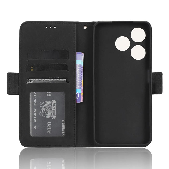 For TECNO Spark 10 4G Flip Leather Phone Case Stand Multiple Card Slots Wallet Cover - Black - 5