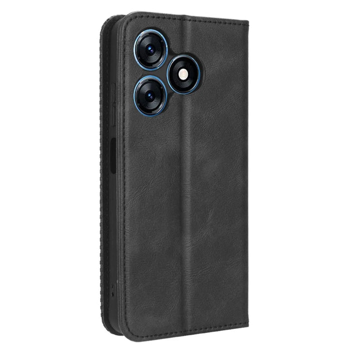 For TECNO Spark 10 4G PU Leather Vintage Phone Case Wallet Stand Folio Protective Cover - Black - 7