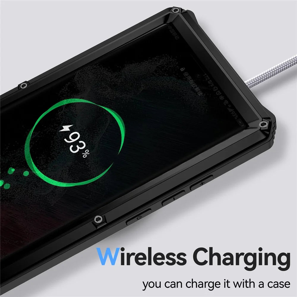 R-JUST For Samsung Galaxy S22 Ultra 5G Waterproof Drop-Proof Case Kickstand Back Cover with Tempered Glass - Black - 7