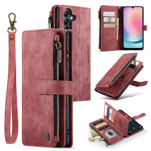CASEME C30 Series for Samsung Galaxy A24 4G (162.1 x 77.6 x 8.3mm) PU Leather Stand Phone Case Zipper 10 Card Slots Wallet Cover - Red - 1