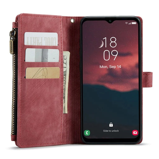 CASEME C30 Series for Samsung Galaxy A24 4G (162.1 x 77.6 x 8.3mm) PU Leather Stand Phone Case Zipper 10 Card Slots Wallet Cover - Red - 2