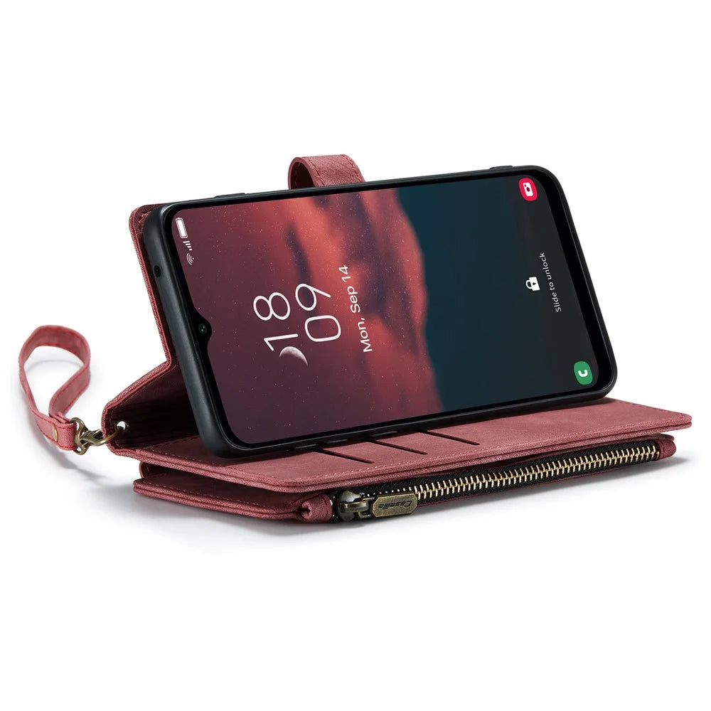 CASEME C30 Series for Samsung Galaxy A24 4G (162.1 x 77.6 x 8.3mm) PU Leather Stand Phone Case Zipper 10 Card Slots Wallet Cover - Red - 3