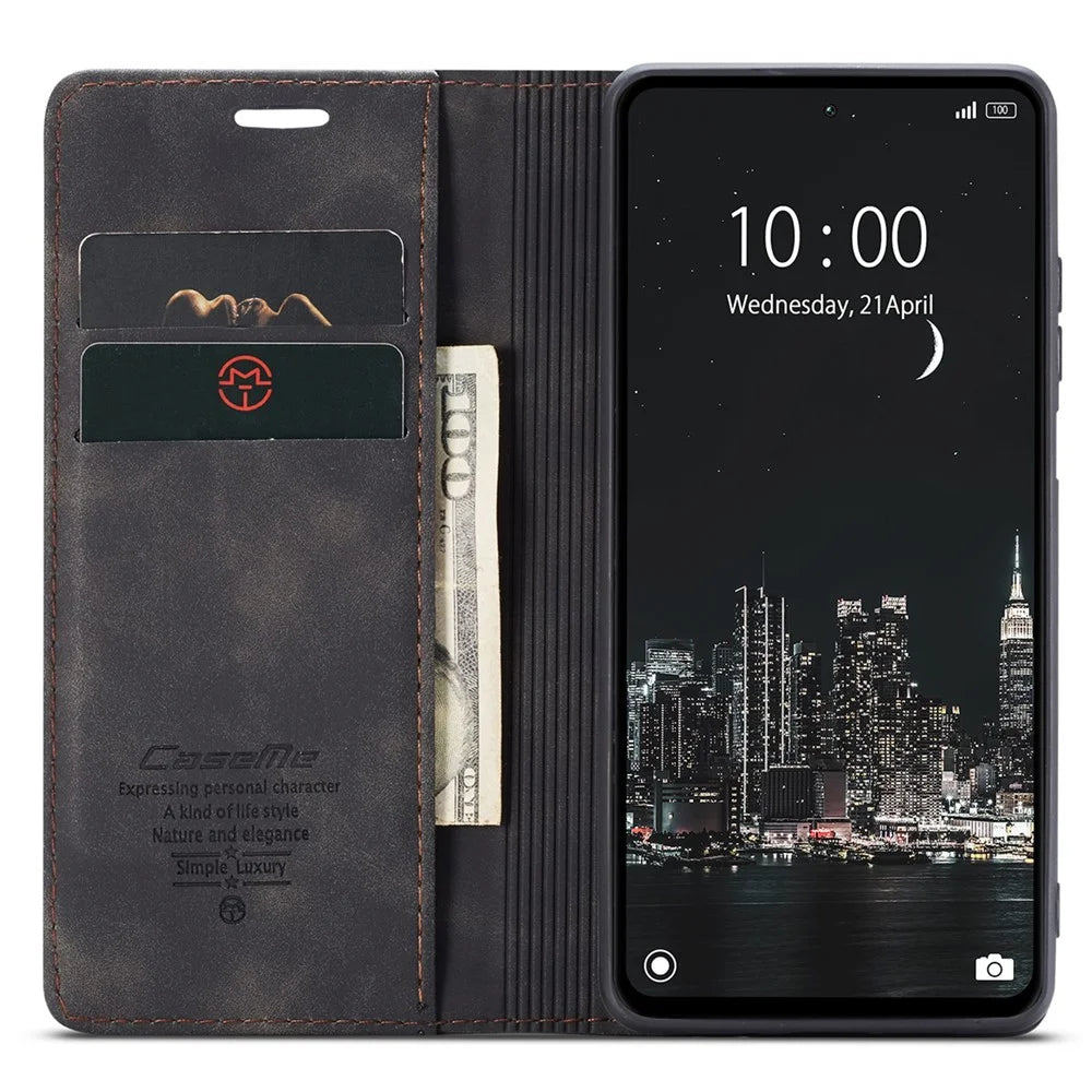 CASEME 013 Series For Realme C55 PU Leather Wallet Shell Drop-proof Flip Stand Phone Case - Black - 2