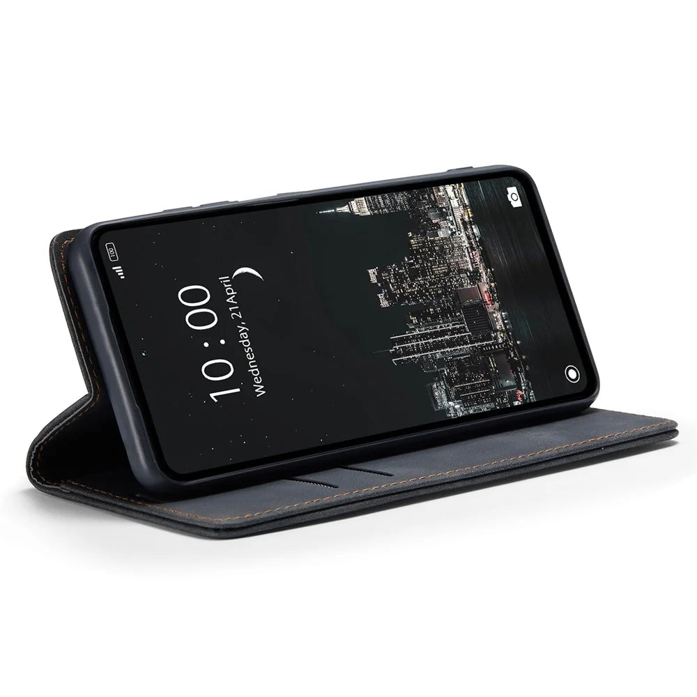 CASEME 013 Series For Realme C55 PU Leather Wallet Shell Drop-proof Flip Stand Phone Case - Black - 3