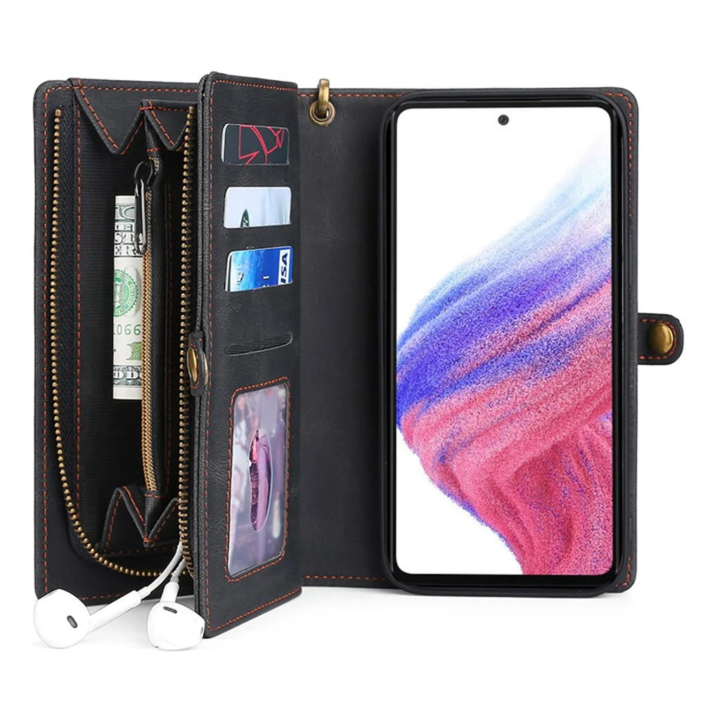 MEGSHI 017 Series For Samsung Galaxy A32 4G (EU Version) Detachable Leather Case Magnetic Absorption Zippered Wallet Shockproof Cover - Black - 2