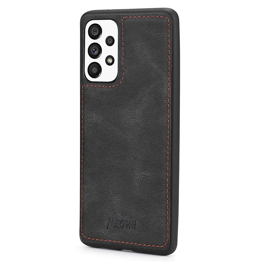 MEGSHI 017 Series For Samsung Galaxy A32 4G (EU Version) Detachable Leather Case Magnetic Absorption Zippered Wallet Shockproof Cover - Black - 3