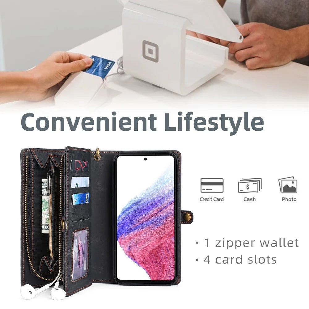 MEGSHI 017 Series For Samsung Galaxy A32 4G (EU Version) Detachable Leather Case Magnetic Absorption Zippered Wallet Shockproof Cover - Black - 6