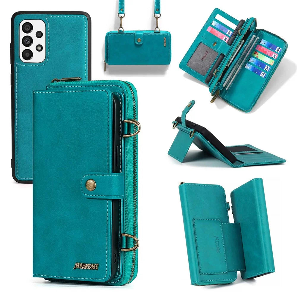 MEGSHI 020 Series Cellphone Stand Cover for Samsung Galaxy A52 4G / 5G / A52s 5G Detachable 2-in-1 Wallet PU Leather+PC+TPU Phone Case - Blue - 1