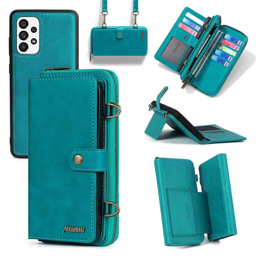 MEGSHI 020 Series Cellphone Stand Cover for Samsung Galaxy A52 4G / 5G / A52s 5G Detachable 2-in-1 Wallet PU Leather+PC+TPU Phone Case - Blue - 1