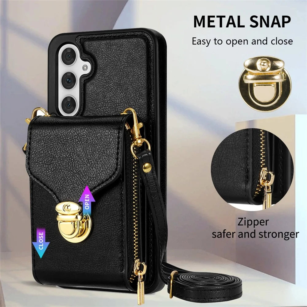 For Samsung Galaxy A14 4G / 5G Kickstand Zipper Card Holder Phone Case PU Leather Coated TPU Back Cover - Black - 7