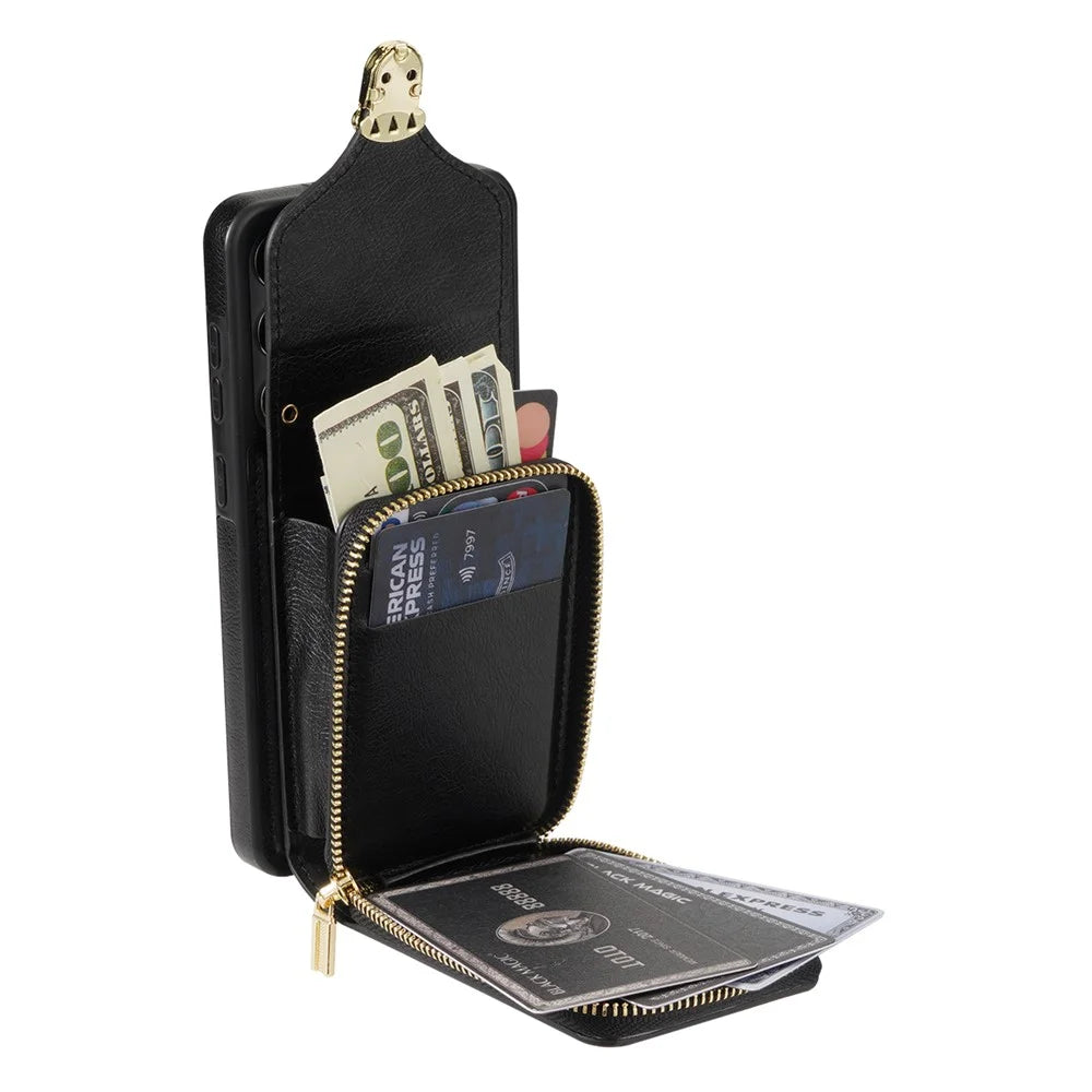 For Samsung Galaxy S23 PU Leather + TPU Protective Case Zipper Card Holder Kickstand Phone Cover - Black - 2