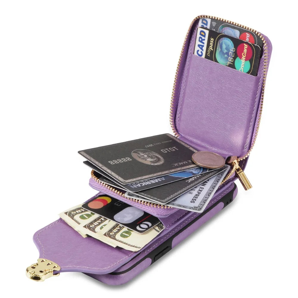 Crossbody Zipper Phone Case for iPhone 7  / 8 4.7 inch / SE (2020) / SE (2022) , PU Leather Coated TPU Card Slot Kickstand Cover - Purple - 2