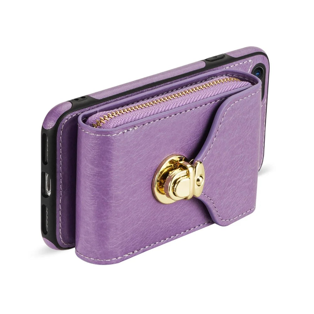 Crossbody Zipper Phone Case for iPhone 7  / 8 4.7 inch / SE (2020) / SE (2022) , PU Leather Coated TPU Card Slot Kickstand Cover - Purple - 3