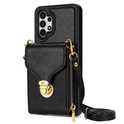 Zipper Phone Case for Samsung Galaxy A13 4G / 5G / A04s 4G (164.7mm) / A04 4G / M13 5G , PU Leather Coated TPU Card Holder Kickstand Cover - Black - 1