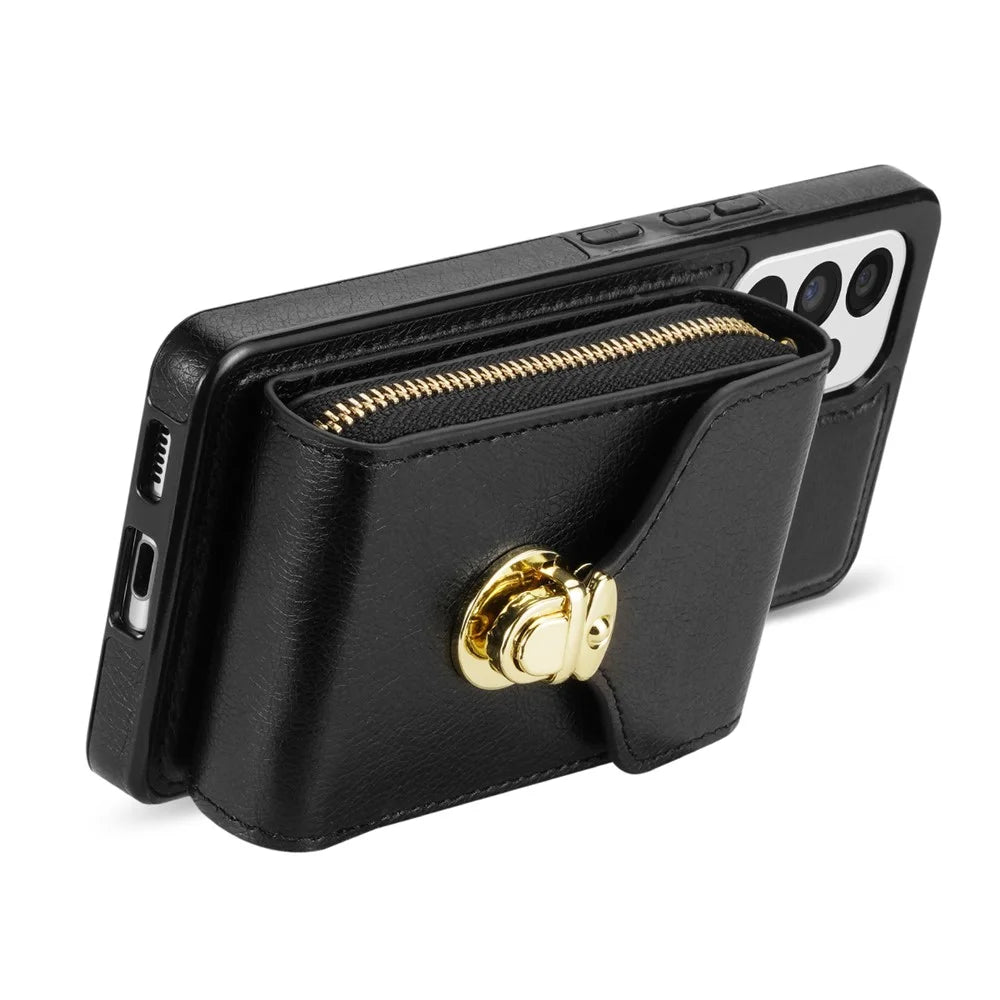 Crossbody Phone Case for Samsung Galaxy A52 4G / 5G / A52s 5G , PU Leather + TPU Zipper Card Holder Kickstand Cover - Black - 2