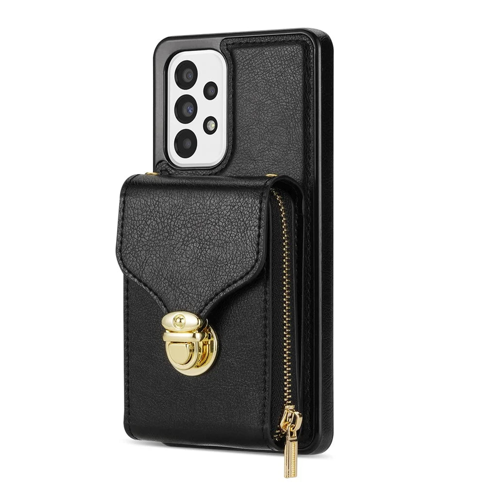 For Samsung Galaxy A53 5G Crossbody Zipper Case PU Leather + TPU Card Holder Kickstand Phone Cover - Black - 7