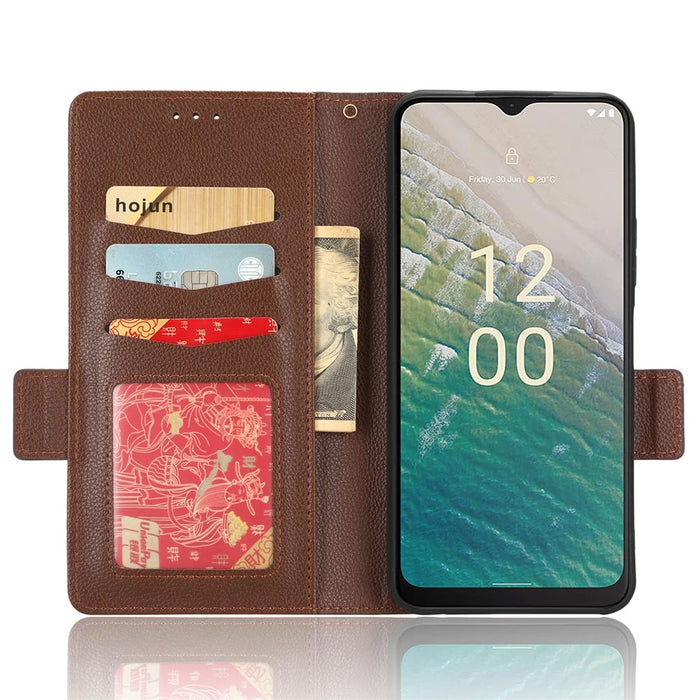 For Nokia C32 PU Leather Wallet Case Litchi Texture Stand Phone Cover with Strap - Brown - 2