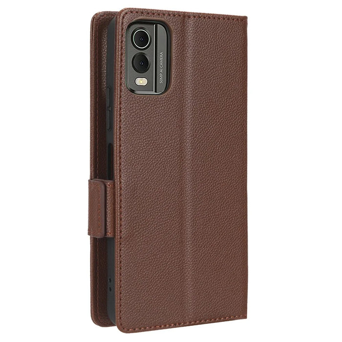 For Nokia C32 PU Leather Wallet Case Litchi Texture Stand Phone Cover with Strap - Brown - 7