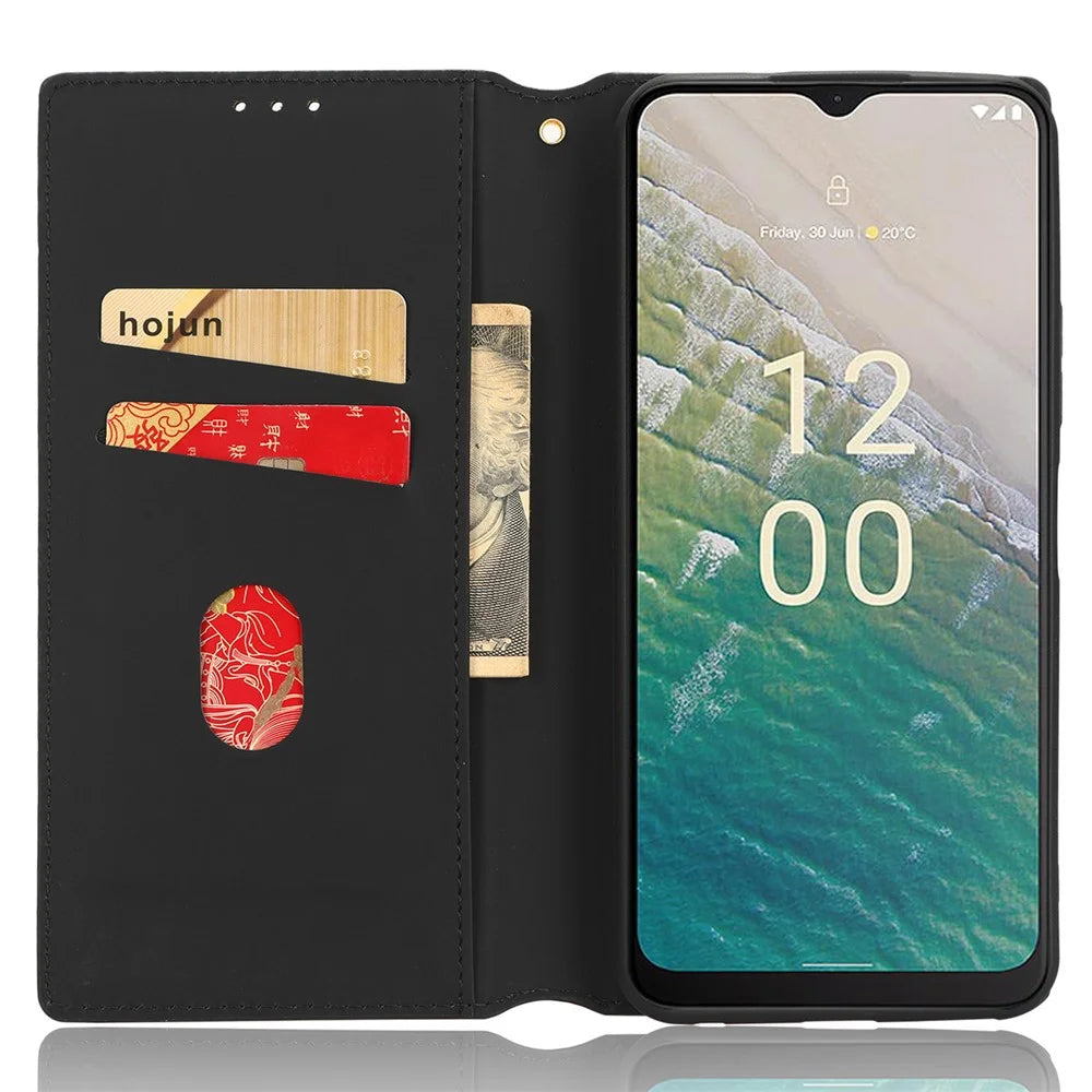 PU Leather Case for Nokia C32 Rhombus Imprint Flip Stand Wallet Phone Cover - Red - 2