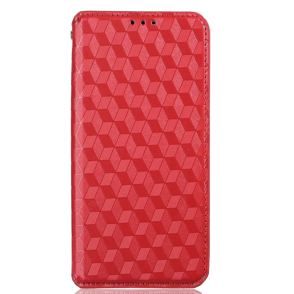 PU Leather Case for Nokia C32 Rhombus Imprint Flip Stand Wallet Phone Cover - Red - 6