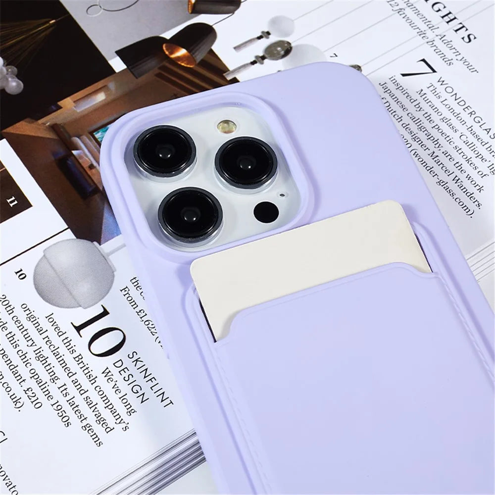 Anti-Drop Slim Case for iPhone 13 Pro Max 6.7 inch Liquid Silicone Phone Cover with Card Slot, Strap - Purple - 7