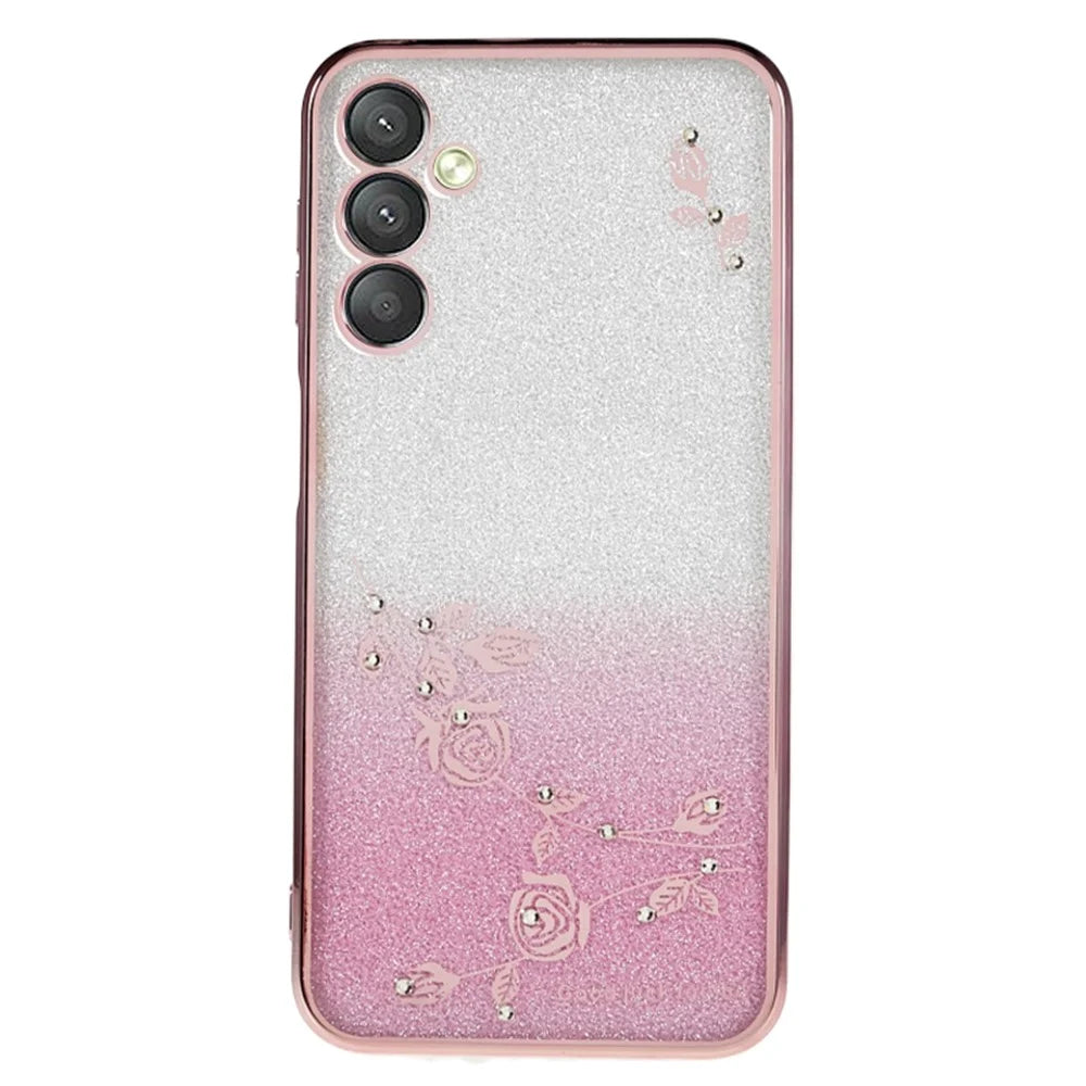 KADEM For Samsung Galaxy A24 4G (162.1 x 77.6 x 8.3mm) Flower Pattern Phone Case Rhinestone Decor Gradient Glitter TPU Cover - Rose Gold - 1