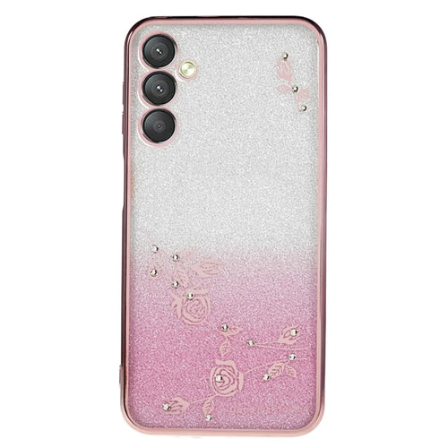 KADEM For Samsung Galaxy A24 4G (162.1 x 77.6 x 8.3mm) Flower Pattern Phone Case Rhinestone Decor Gradient Glitter TPU Cover - Rose Gold - 1