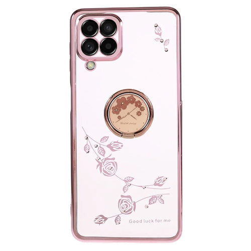 KADEM For Samsung Galaxy M53 5G Phone Case with Kickstand Electroplating Flower Pattern Rhinestone Phone Cover - Rose Gold - 1