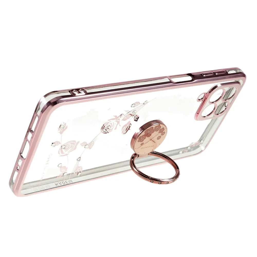 KADEM For Samsung Galaxy M53 5G Phone Case with Kickstand Electroplating Flower Pattern Rhinestone Phone Cover - Rose Gold - 3