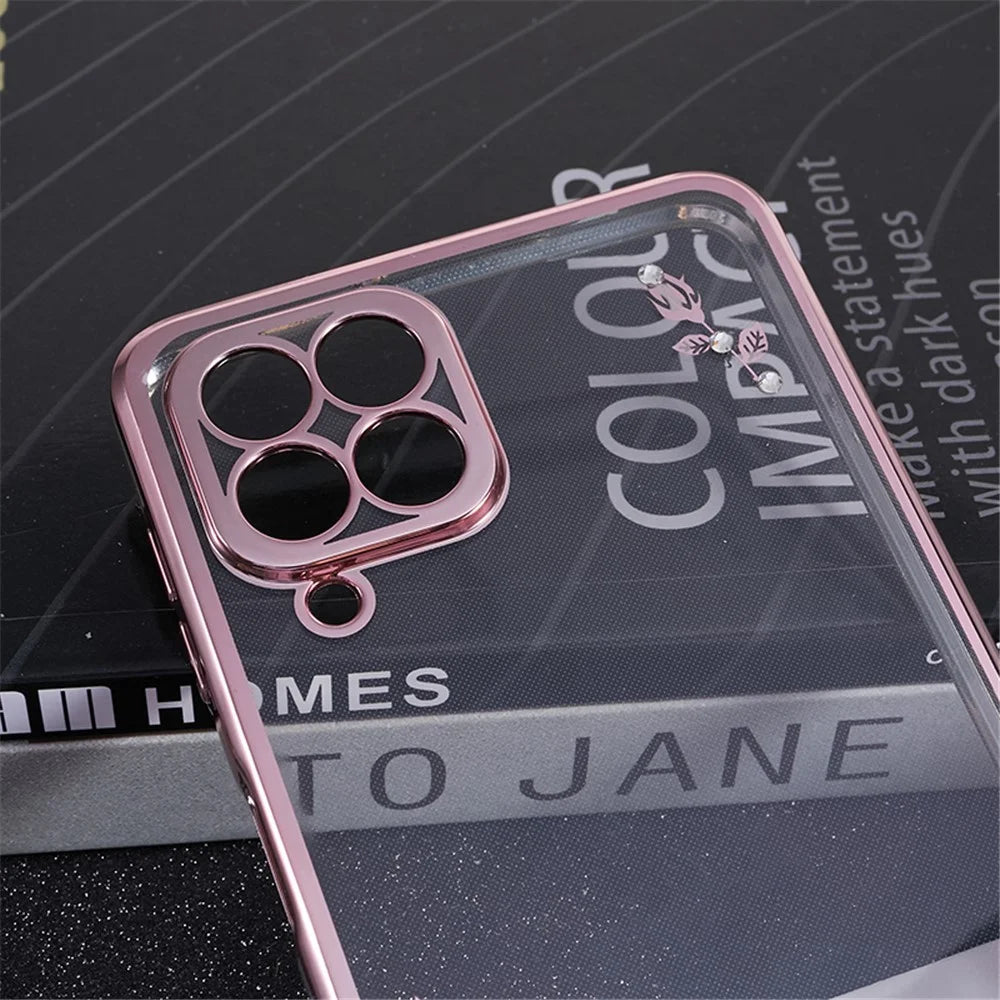KADEM For Samsung Galaxy M53 5G Phone Case with Kickstand Electroplating Flower Pattern Rhinestone Phone Cover - Rose Gold - 6