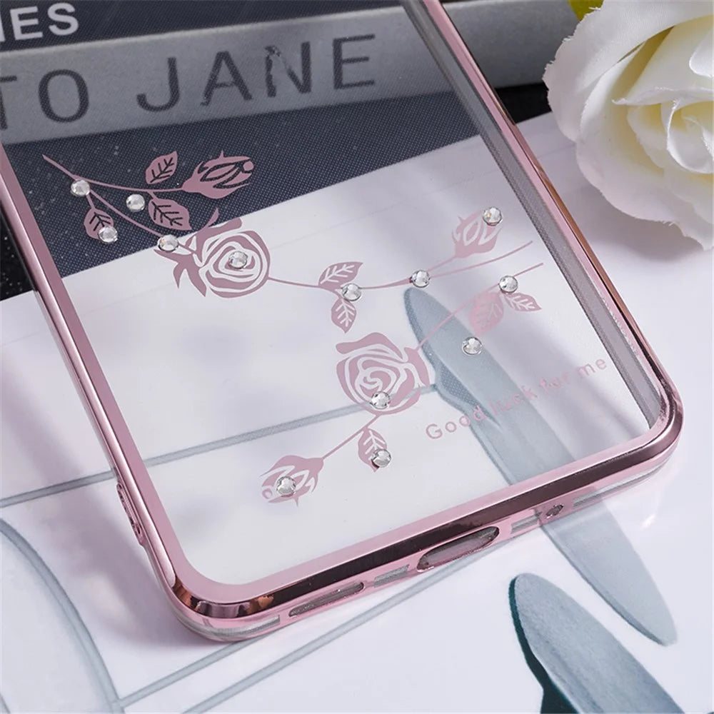 KADEM For Samsung Galaxy M53 5G Phone Case with Kickstand Electroplating Flower Pattern Rhinestone Phone Cover - Rose Gold - 7