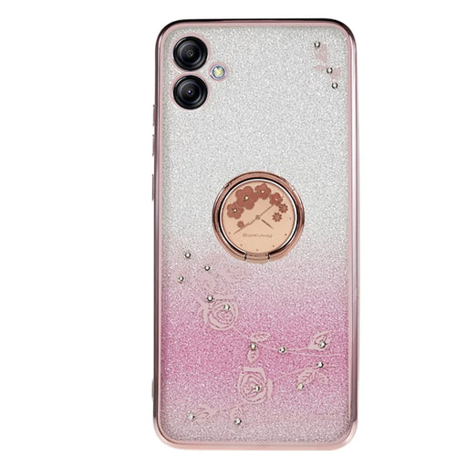 KADEM For Samsung Galaxy A04e 4G / M04 4G / F04 4G Rhinestone Phone Case Flower Pattern Kickstand Glitter Gradient TPU Cover - Rose Gold - 1