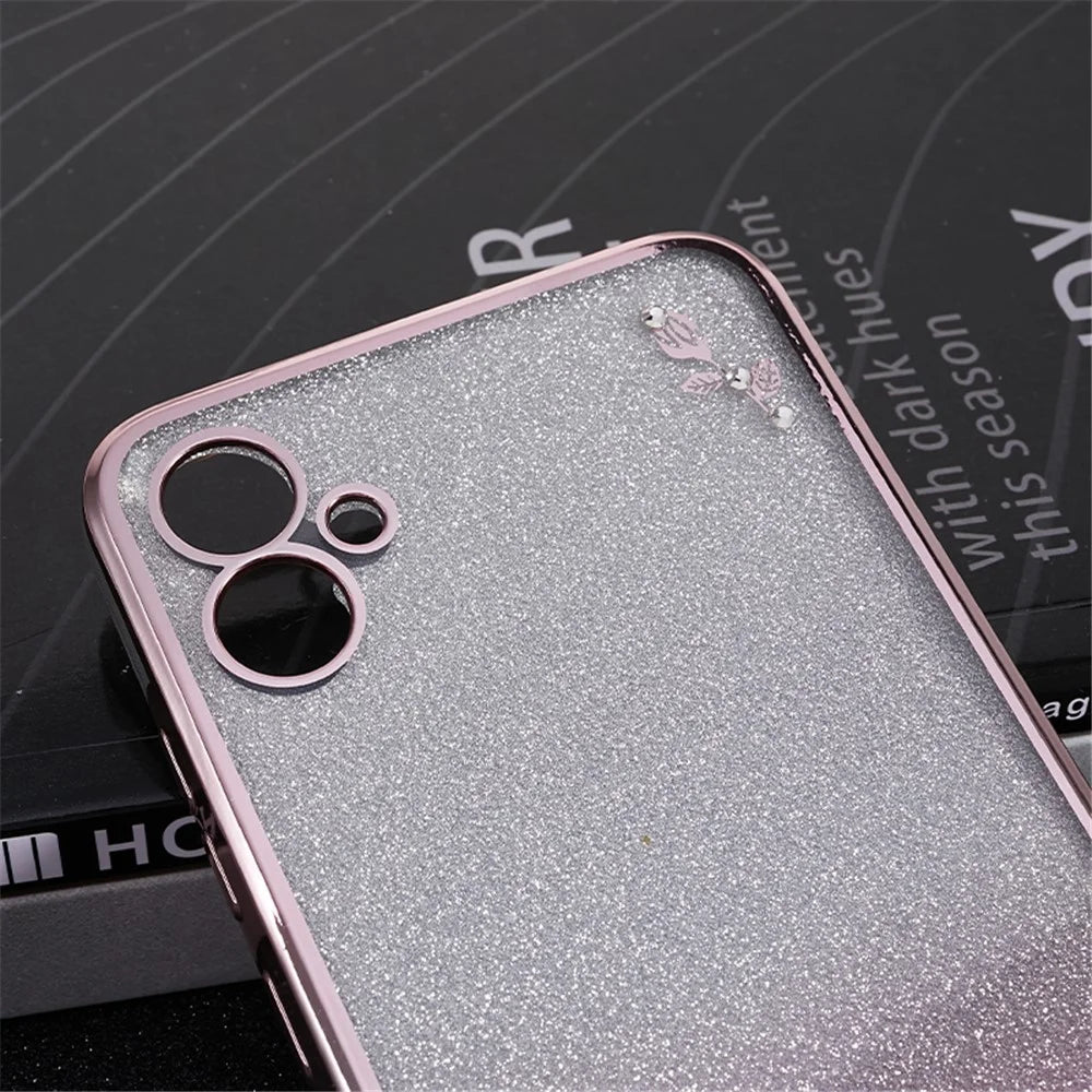KADEM For Samsung Galaxy A04e 4G / M04 4G / F04 4G Rhinestone Phone Case Flower Pattern Kickstand Glitter Gradient TPU Cover - Rose Gold - 6