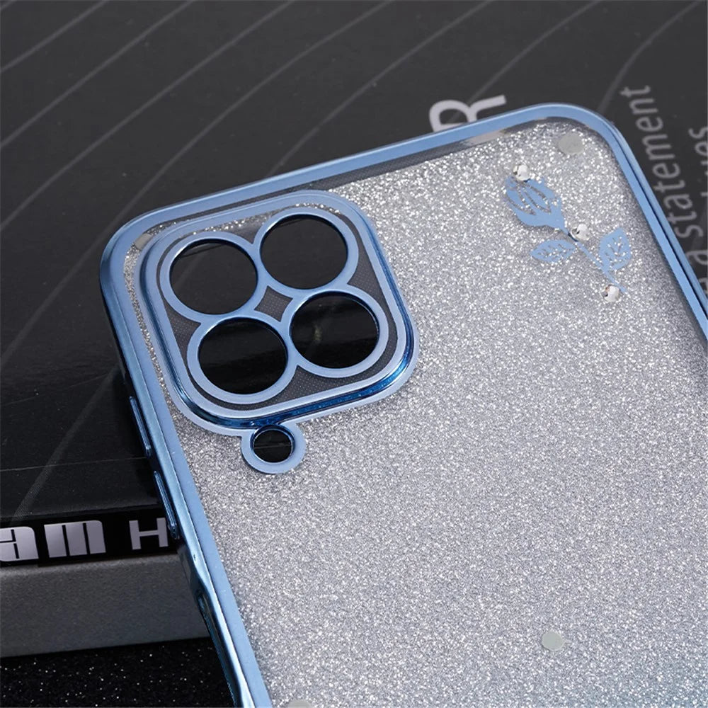 KADEM For Samsung Galaxy M33 5G (Global Version) Gradient Glitter TPU Case Flower Pattern Bling Rhinestone Cover - Blue - 4