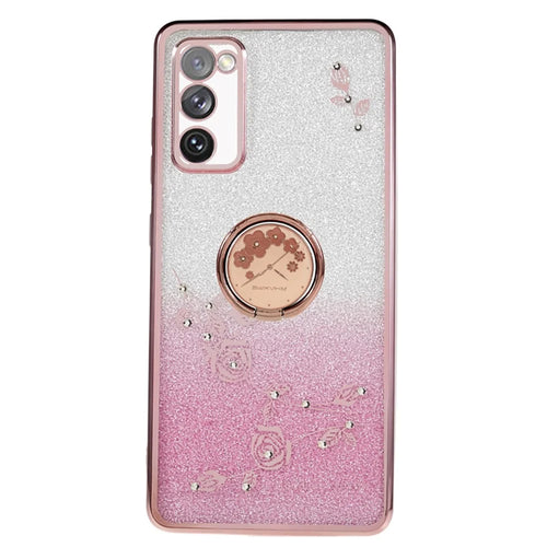 KADEM For Samsung Galaxy S20 FE / FE 5G / FE 2022 / S20 Lite Rhinestone Kickstand Phone Case Flower Pattern Gradient Glitter TPU Cover - Rose Gold - 1