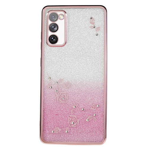 KADEM For Samsung Galaxy S20 FE / FE 5G / FE 2022 / S20 Lite Rhinestone Gradient Glitter TPU Case Flower Pattern Phone Cover - Rose Gold - 1