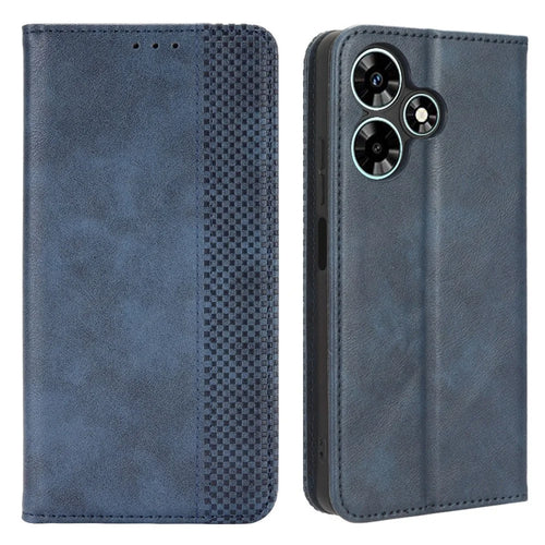 For Infinix Hot 30i / Hot 30i NFC X669 PU Leather Vintage Phone Case Folio Book Stand Wallet Cover - Blue - 1