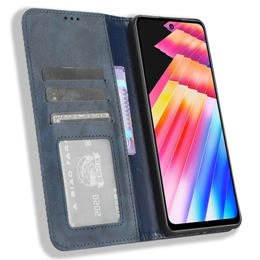 For Infinix Hot 30i / Hot 30i NFC X669 PU Leather Vintage Phone Case Folio Book Stand Wallet Cover - Blue - 2