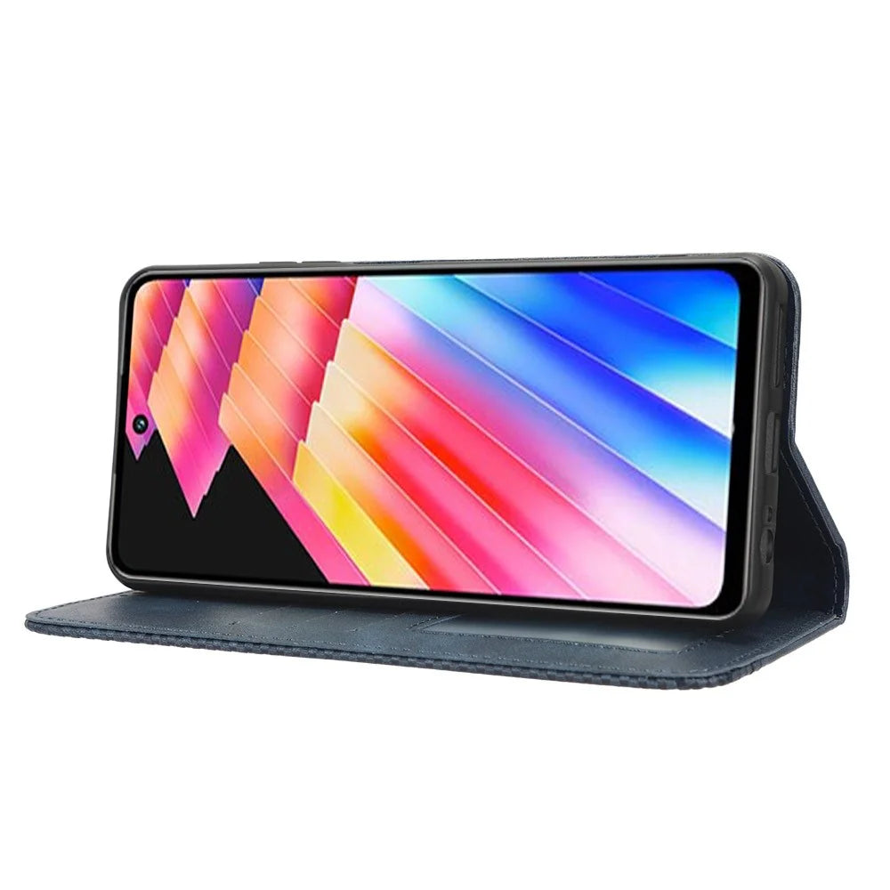 For Infinix Hot 30i / Hot 30i NFC X669 PU Leather Vintage Phone Case Folio Book Stand Wallet Cover - Blue - 3