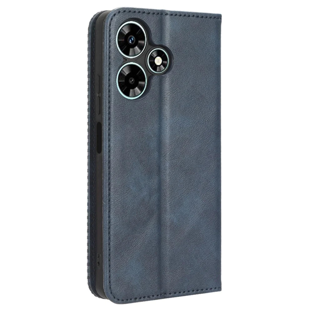For Infinix Hot 30i / Hot 30i NFC X669 PU Leather Vintage Phone Case Folio Book Stand Wallet Cover - Blue - 7