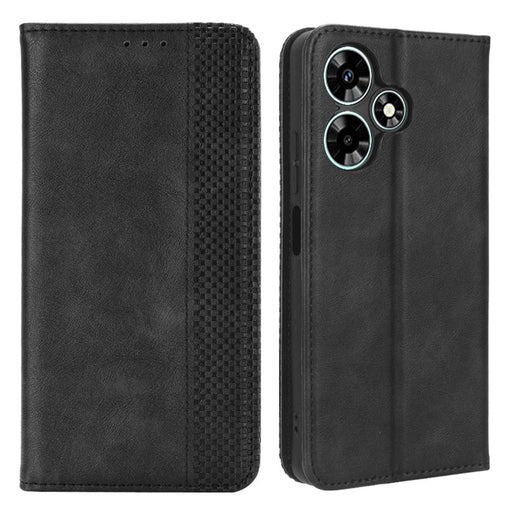 For Infinix Hot 30 X6831 PU Leather Flip Folio Case Retro Texture Stand Wallet Magnetic Cell Phone Cover - Black - 1