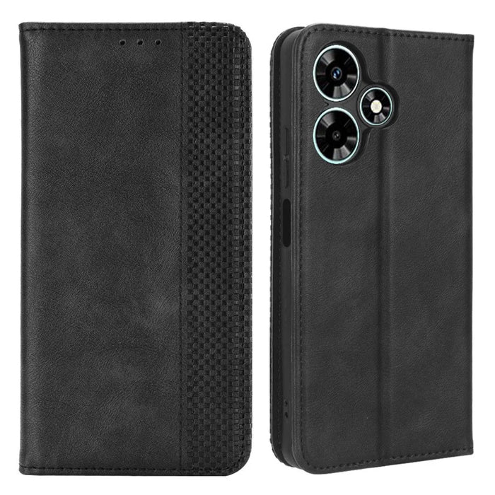 For Infinix Hot 30 X6831 PU Leather Flip Folio Case Retro Texture Stand Wallet Magnetic Cell Phone Cover - Black - 1